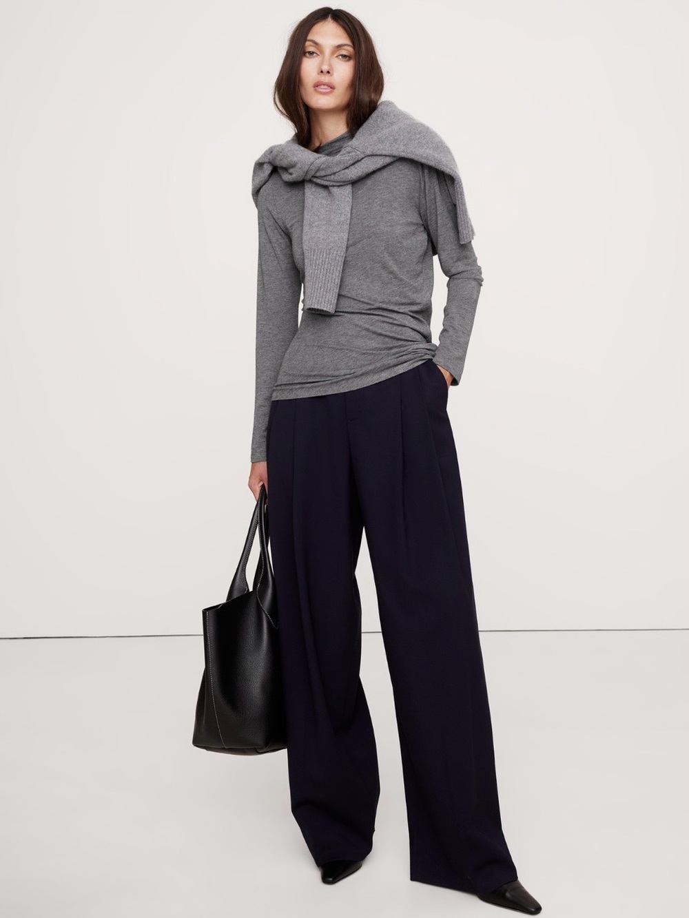 Banana Republic Luxe Wool-Blend Asymmetrical Top Cinders Heather Gray Medium